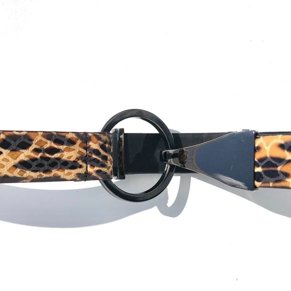 WCM New York leather belt women O/S adjust animal print leopard snake gunmetal - Picture 5 of 16